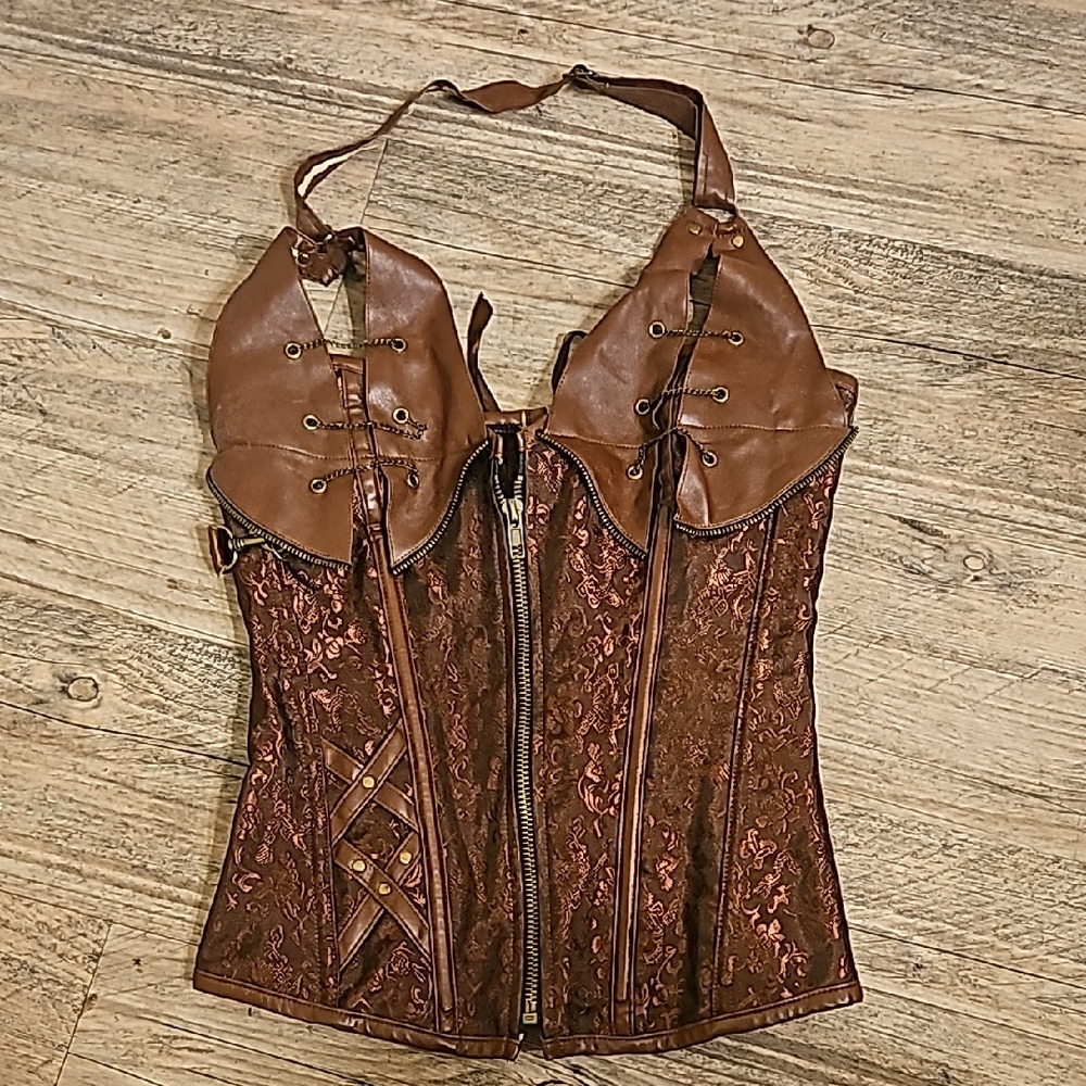 Brown Lace-Up Corset Top